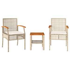 vidaXL bistros&aelig;t 3 dele med hynder polyrattan og akacietr&aelig; beige
