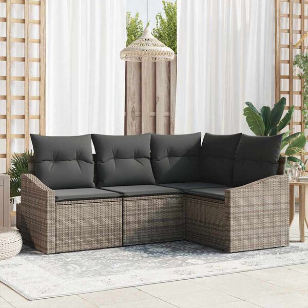 vidaXL Sofa S&aelig;t med pude 4 pcs Gr&aring; polyrattan