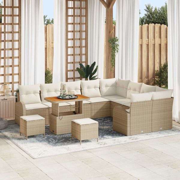 vidaXL Havesofa Sæt med pude 12 pcs Beige Poly rattan