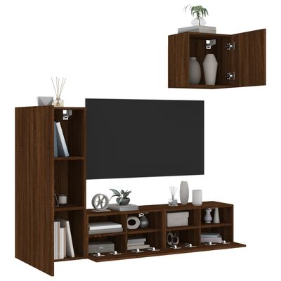 vidaXL tv-møbel til væg 4 dele konstrueret træ brun egetræsfarve
