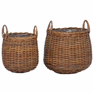 vidaXL Plantekurv med opbevaring 2 pcs Brun Lacak Rattan