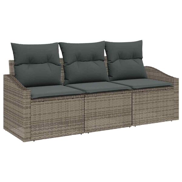 vidaXL Sofa S&aelig;t med pude 3 pcs Gr&aring; polyrattan