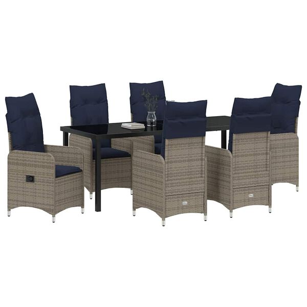 vidaXL Have Spisebordss&aelig;t med pude 7 pcs Sort Poly rattan