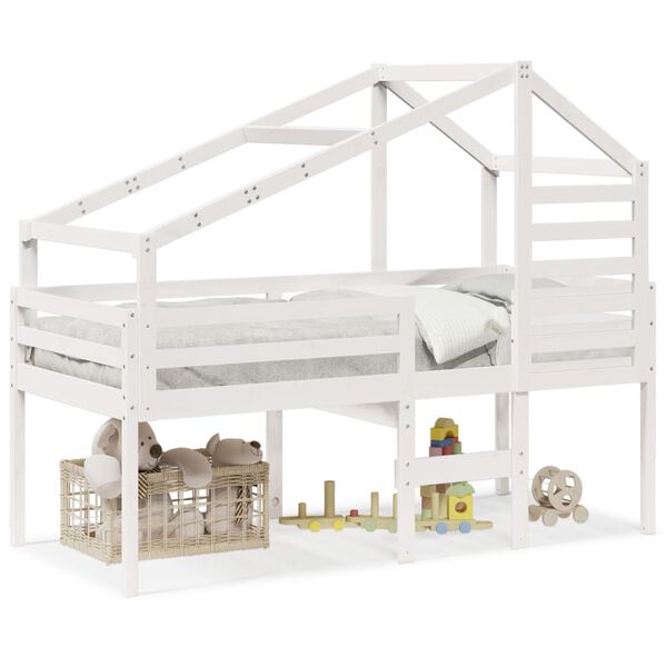 vidaXL højseng med tag 90x200 cm massivt fyrretræ hvid