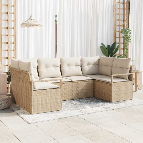 vidaXL Sofa S&aelig;t med pude 6 pcs Beige polyrattan