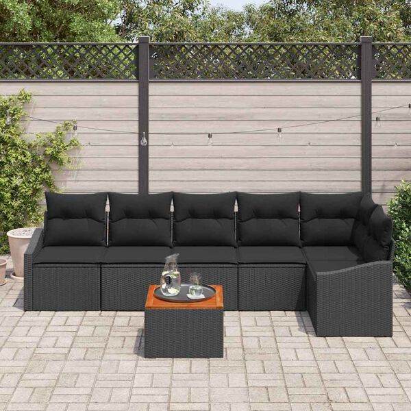vidaXL Havesofa S&aelig;t med pude 7 pcs Sort polyrattan