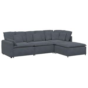 vidaXL modulsofa med fodskammel og hynder fl&oslash;jl m&oslash;rkegr&aring;