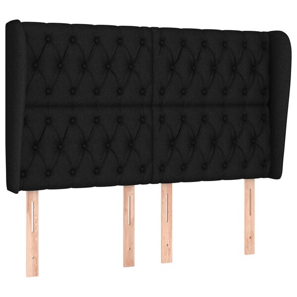 vidaXL sengegavl med kanter 147x23x118/128 cm stof sort