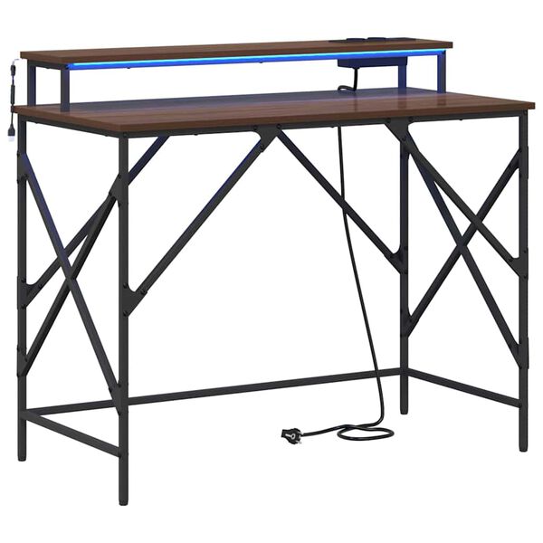 vidaXL Bord med hylde Brun eg 100 x 50 x 86,5 cm Konstrueret tr&aelig;