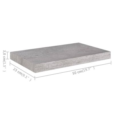 vidaXL væghylder 2 stk. 50x23x3,8 cm MDF betongrå