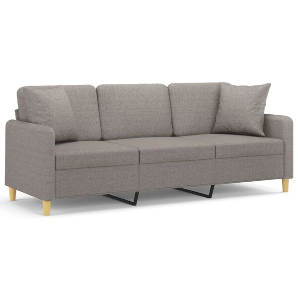 vidaXL 3-personers sofa med pyntepuder 180 cm stof gr&aring;brun