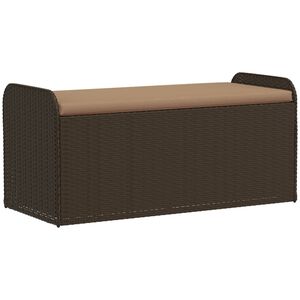 vidaXL opbevaringsb&aelig;nk med hynde 115x51x52 cm polyrattan brun