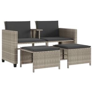 vidaXL 2-personers havesofa med bord og skamler polyrattan lysegr&aring;