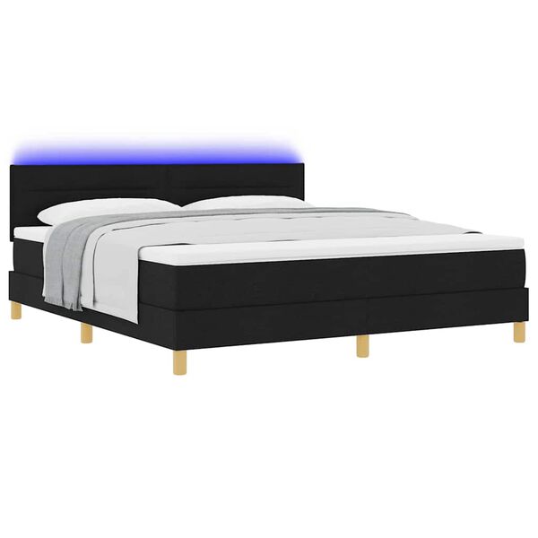 vidaXL LED Box Spring Bed med madras med LED Sort 180 x 200 cm Stof