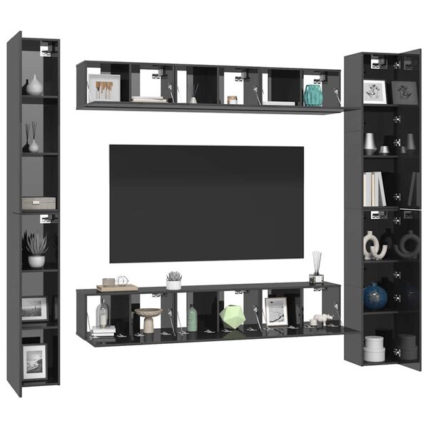 vidaXL tv-skabss&aelig;t 6 dele konstrueret tr&aelig; gr&aring; h&oslash;jglans