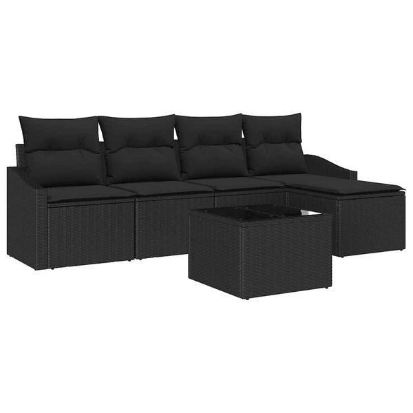 vidaXL Sofa Sæt med pude 6 pcs Sort polyrattan