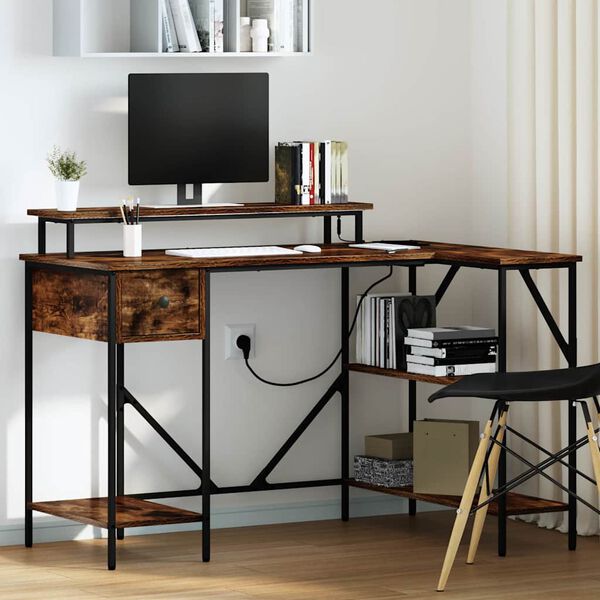 vidaXL Bord med skuffe R&oslash;get eg 120 x 79 x 86,5 cm Konstrueret tr&aelig;