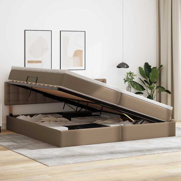 vidaXL Seng med opbevaring og madras Cappuccino 200 x 200 cm