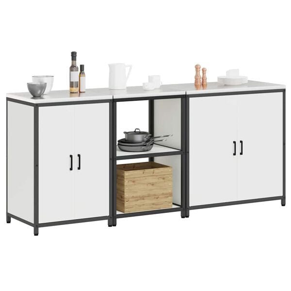 vidaXL K&oslash;kkenopbevaringss&aelig;t med hylde 3 pcs Hvid Koldvalset st&aring;l