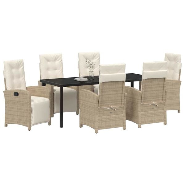 vidaXL Have Spisebordss&aelig;t med pude 7 pcs Beige polyrattan