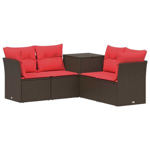vidaXL Sofa S&aelig;t 5 stk. Brun og R&oslash;d Poly Rattan og St&aring;l