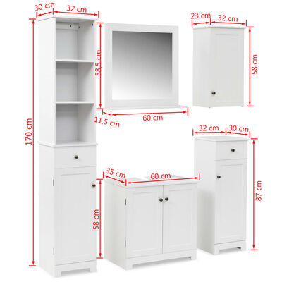 vidaXL møbelsæt til badeværelset i 5 dele hvid