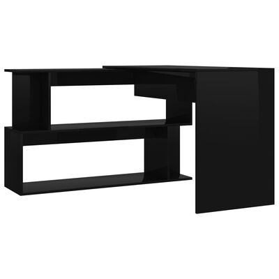 vidaXL L-formet skrivebord 200x50x76 cm konstrueret træ sort højglans