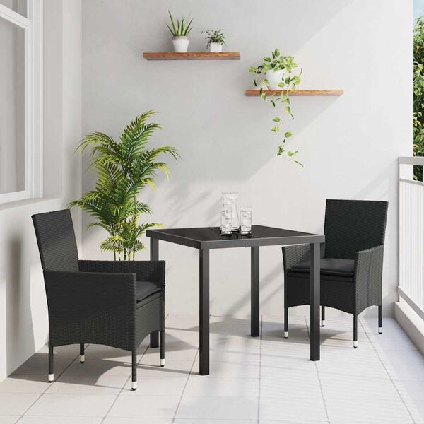 vidaXL Have Spisebordss&aelig;t med pude 3 pcs Sort polyrattan