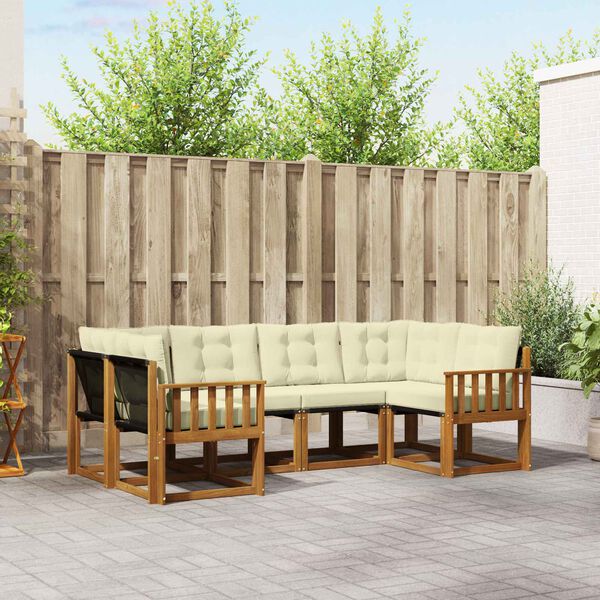 vidaXL Udend&oslash;rs sofagruppe med pude 6 pcs Naturlig og Fl&oslash;de