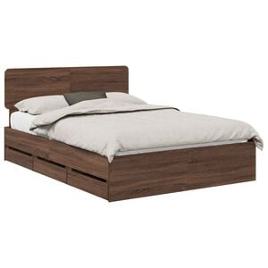 vidaXL Sengestel med skuffe Brun eg 150 x 200 cm Konstrueret tr&aelig;