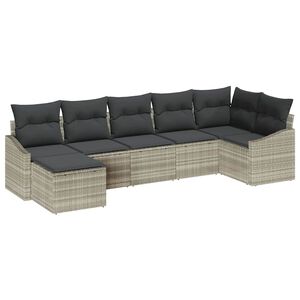 vidaXL Sofa S&aelig;t med pude 7 pcs Lysegr&aring; polyrattan