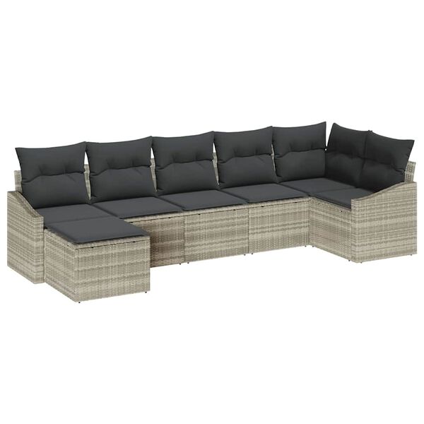 vidaXL Sofa S&aelig;t med pude 7 pcs Lysegr&aring; polyrattan