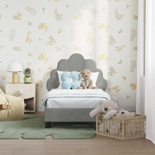 vidaXL Sengestel til tumling med hovedgærde Lysegrå 70 x 140 cm Fløjl