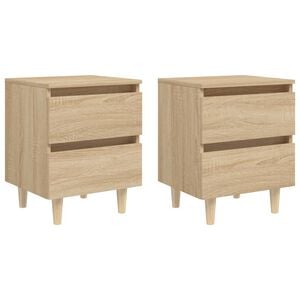 vidaXL sengeskab med ben i massivt fyrretr&aelig; 2stk. 40x35x50cm sonoma-eg