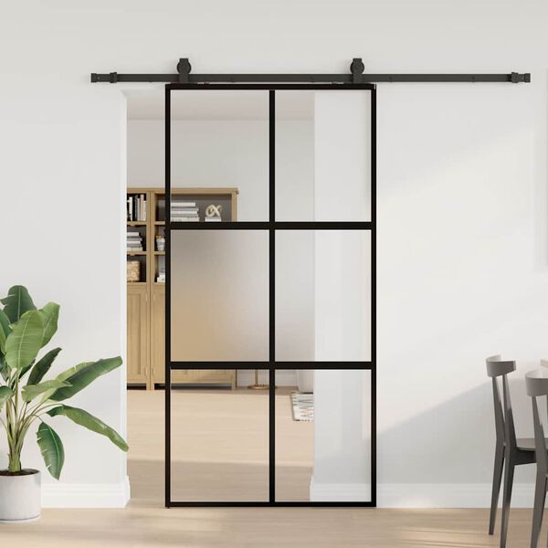 vidaXL skyded&oslash;r med hardwares&aelig;t 102,5x205 cm h&aelig;rdet glas sort