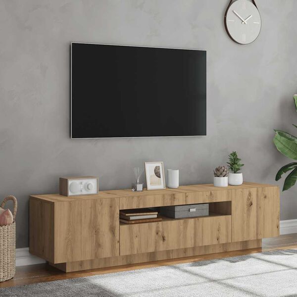 vidaXL tv-bord med LED-lys 160x35x40 cm konstrueret træ kunsteg