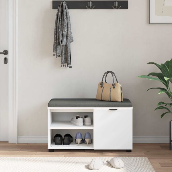 vidaXL Hallb&aelig;nk med pude Ensfarvet Hvid 80 x 38 x 46 cm