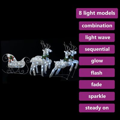 vidaXL rensdyr og kane 100 LED'er udendørs brug sølvfarvet