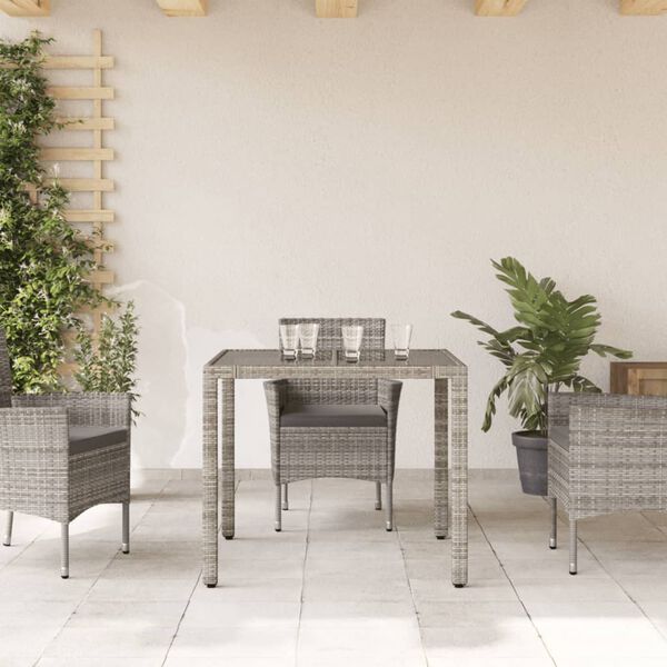 vidaXL havebord med glastop 90x90x75 cm polyrattan grå
