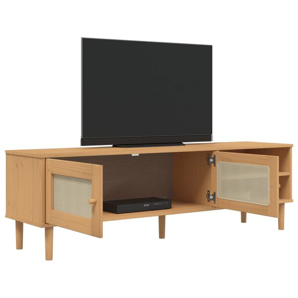 vidaXL tv-bord SENJA 158x40x49 cm rattan-look massivt fyrretræ brun