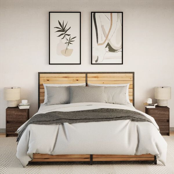 vidaXL sengeborde 2 stk. med LED-lys konstrueret træ brun egetræsfarve