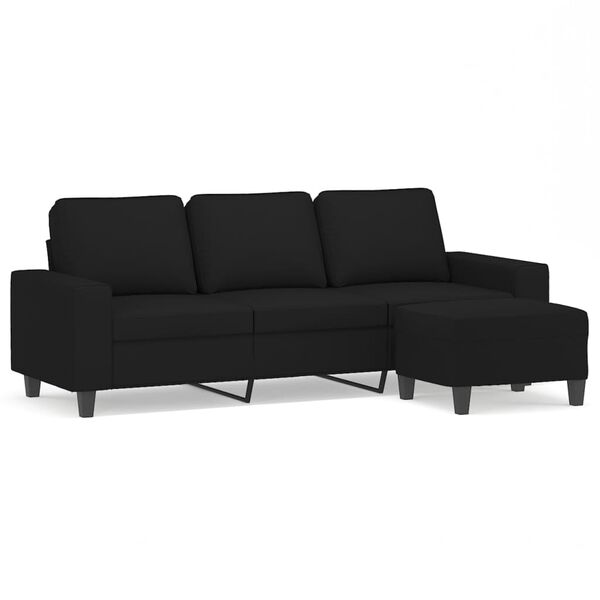 vidaXL 3-personers sofa med fodskammel 180 cm mikrofiberstof sort
