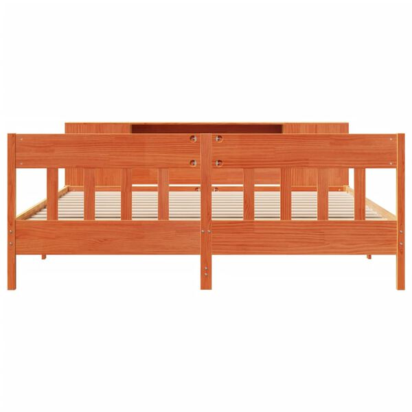 vidaXL seng med reol uden madras 200x200cm massivt fyrretr&aelig; gyldenbrun