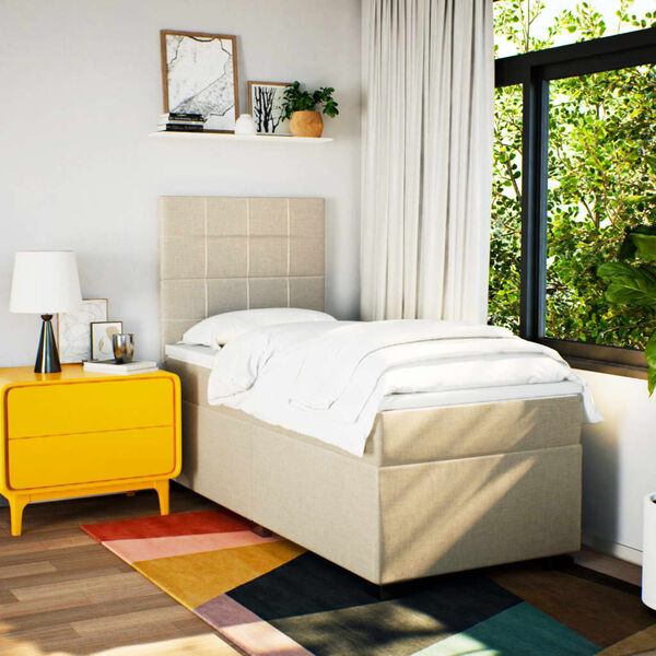 vidaXL kontinentalseng med madras 90x190 cm stof cremefarvet