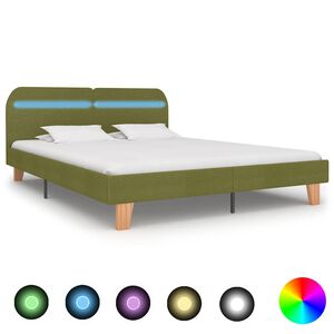 vidaXL sengeramme med LED uden madras 150x200 cm stof gr&oslash;n