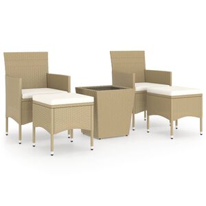 vidaXL bistros&aelig;t til haven 5 dele polyrattan og h&aelig;rdet glas beige