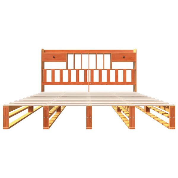 vidaXL seng med reol uden madras 200x200cm massivt fyrretr&aelig; gyldenbrun