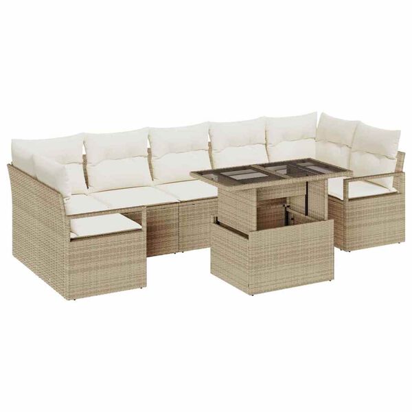 vidaXL Havesofa S&aelig;t med opbevaring 8 pcs Beige Poly rattan