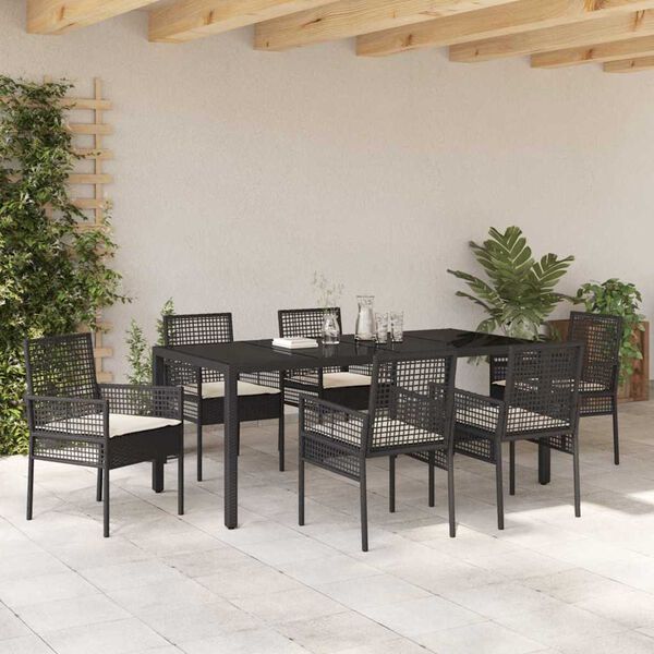 vidaXL Have Spisebordss&aelig;t 7 pcs Sort polyrattan