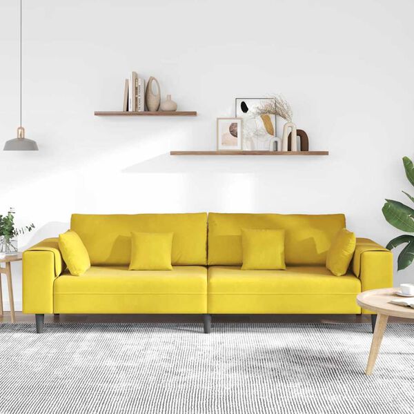 vidaXL Sofa med pude Gul 250 x 77 x 76 cm Fl&oslash;jl